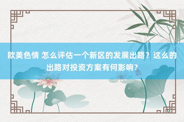 欧美色情 怎么评估一个新区的发展出路？这么的出路对投资方案有何影响？